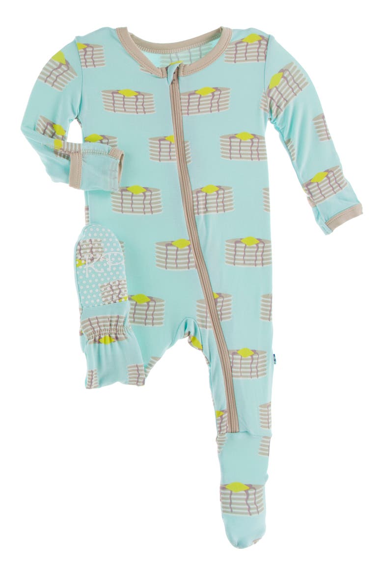 Pancake Print Fitted One-Piece Pajamas, Main, color, SUMMER SKY PANCAKES