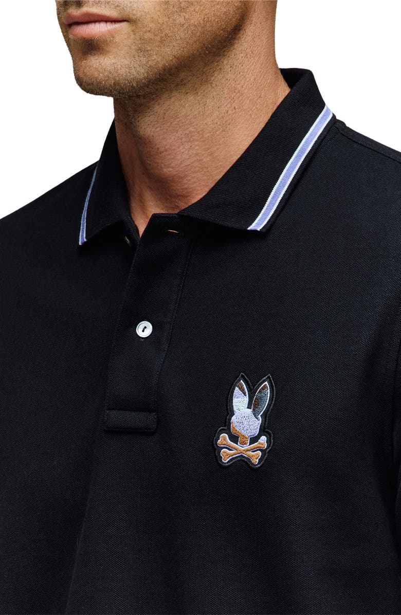 Psycho Bunny Dante Tipped Pima Cotton Piqué Polo, Alternate, color, Black