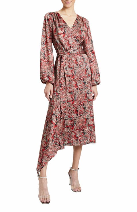 Vanna Faux Wrap Midi Print Dress