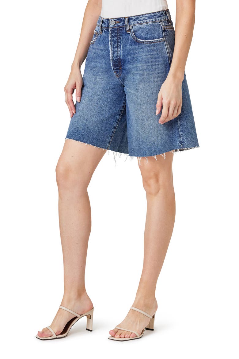Easy Long Cutoff Denim Shorts, Alternate, color, LAGOON
