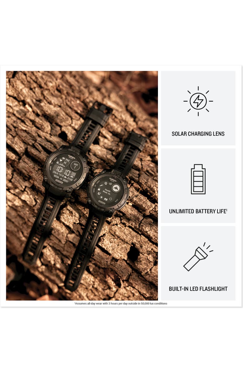 Garmin Instinct 3, 50mm AMOLED Rugged Outdoor GPS Smartwatch, Black/Charcoal, Alternate, color, Black