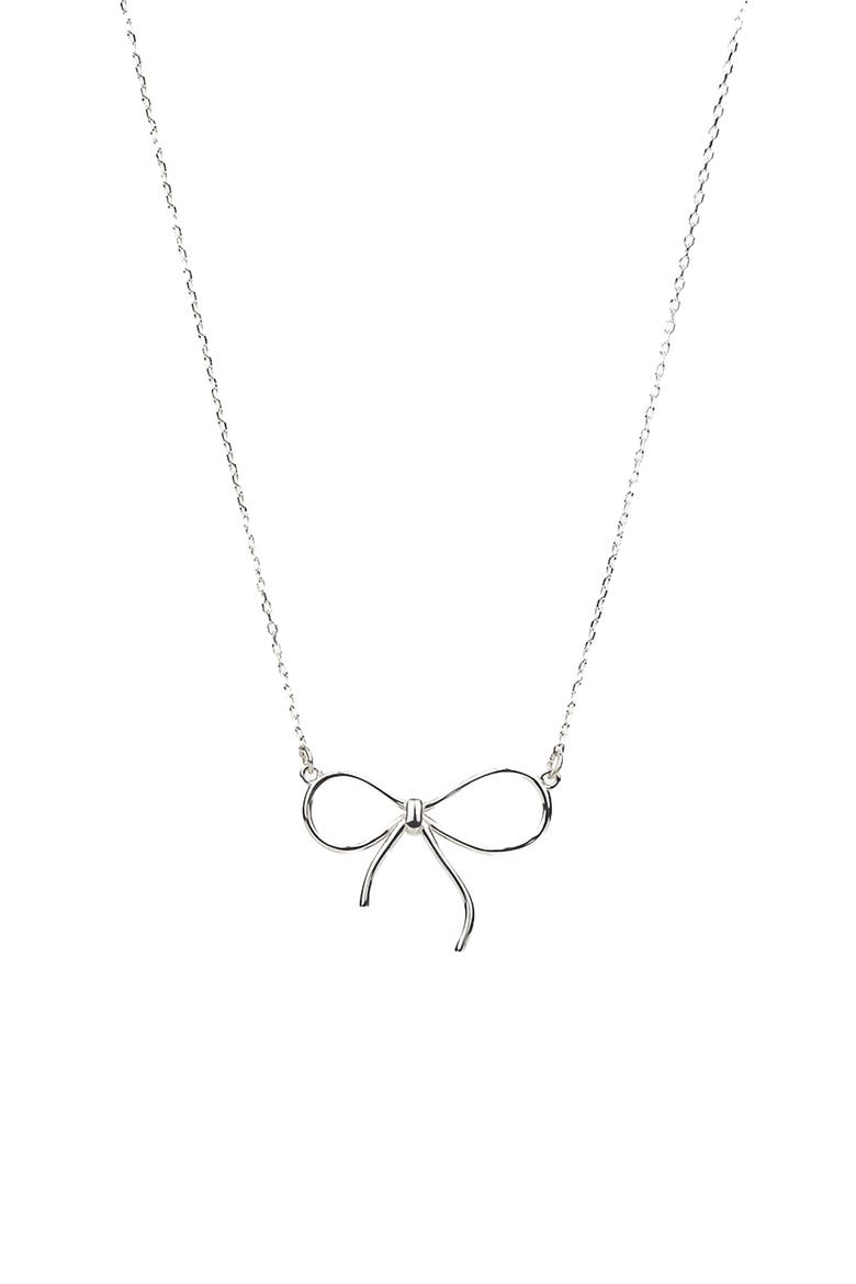 Sterling Silver 18k Gold Plated Colette Bow Necklace Dainty Trendy, Main, color, Silver