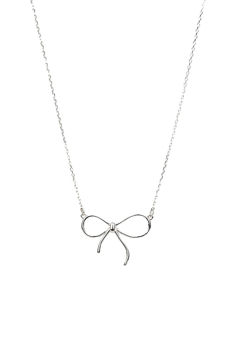 Bearfruit Jewelry Sterling Silver 18k Gold Plated Colette Bow Necklace Dainty Trendy, Main, color, Silver
