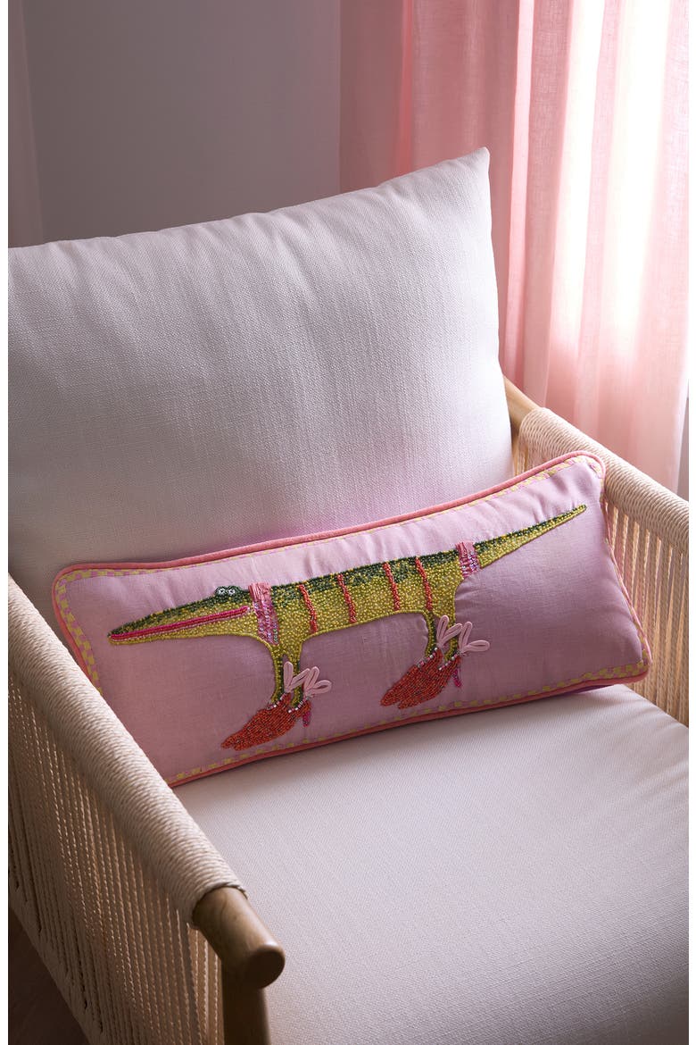 Patience Brewster Gloria Alligator Lumber Pillow, Alternate, color, PINK