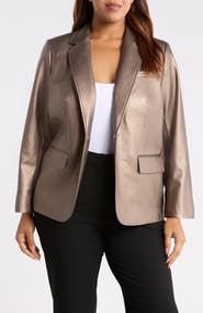 Anne Klein Metallic Faux Leather One-Button Blazer