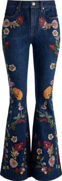 Alice + Olivia Beautiful Floral Embroidered Flare Jeans