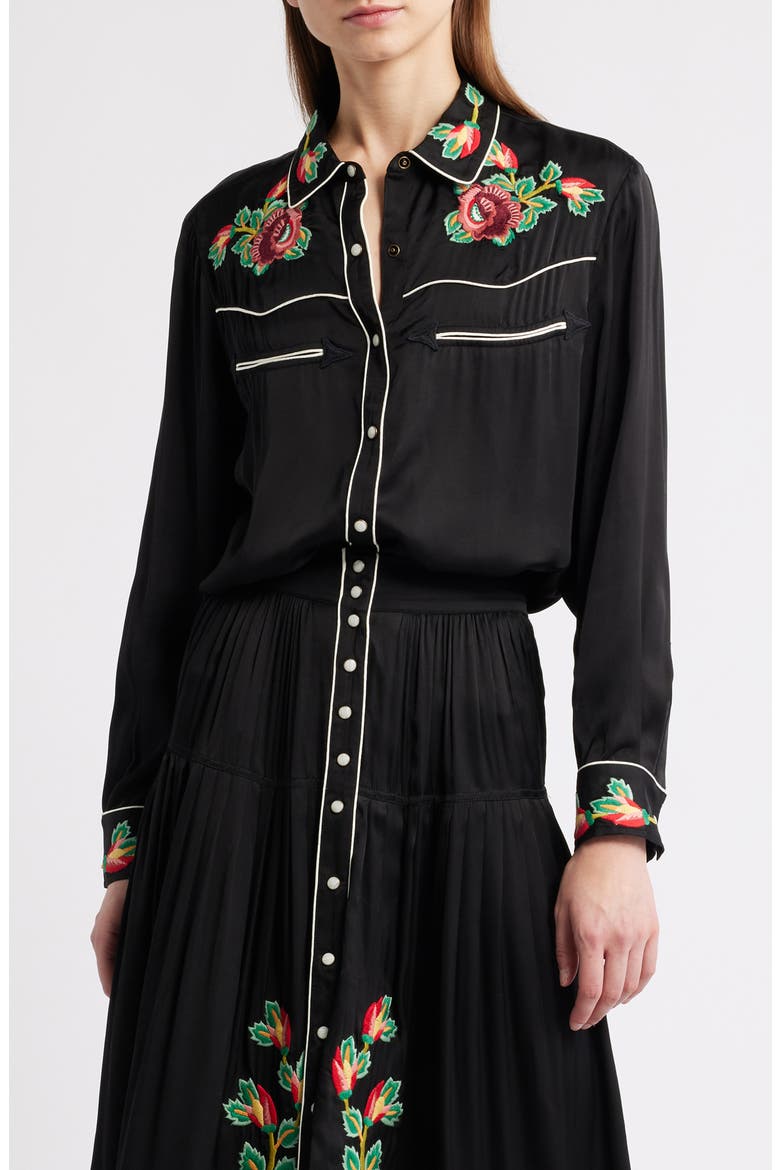 Heirloom Rose Snap-Up Shirt, Main, color, BLACK