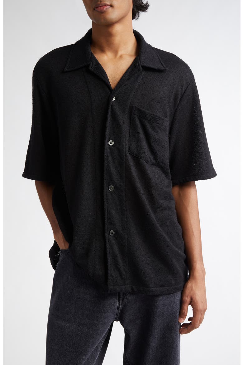 Boxy Bouclé Button-Up Shirt, Main, color, BLACK BOUCLE