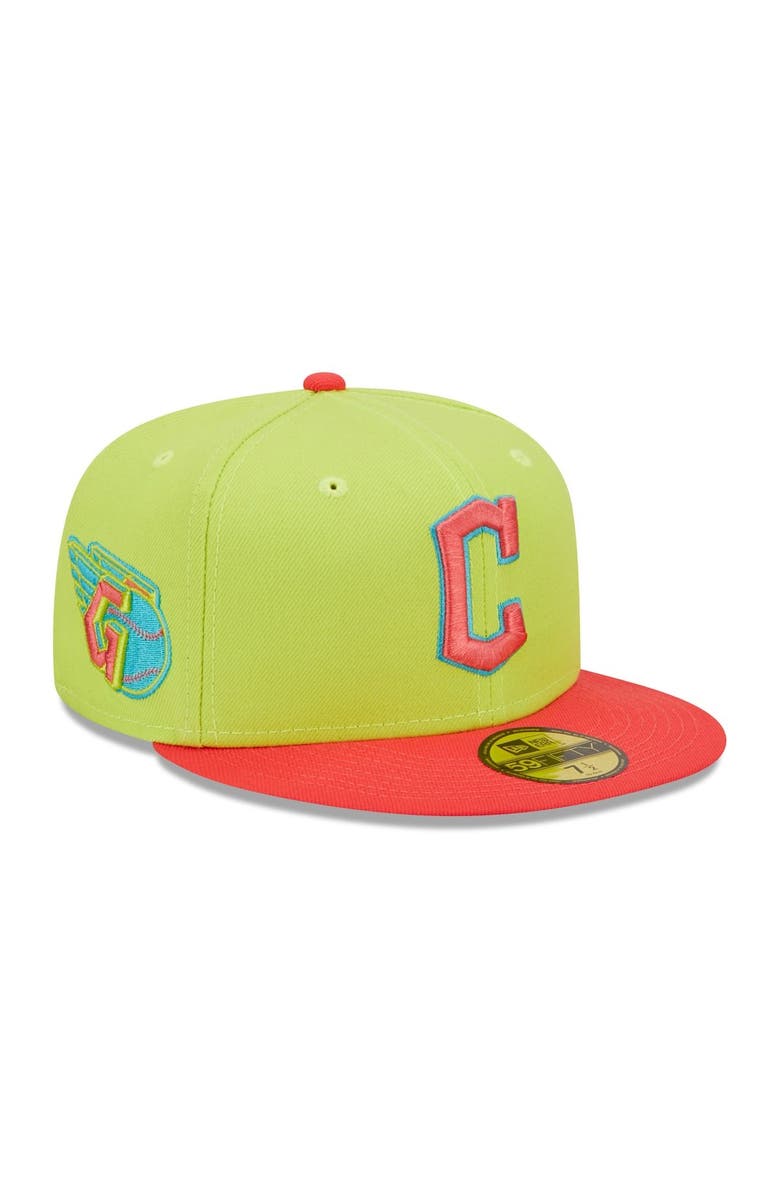 New Era Men's New Era Green/Red Cleveland Guardians  Cyber Highlighter 59FIFTY Fitted Hat, Main, color, 