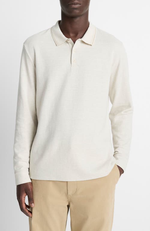Vince Heathered Double Face Long Sleeve Polo Shirt In White