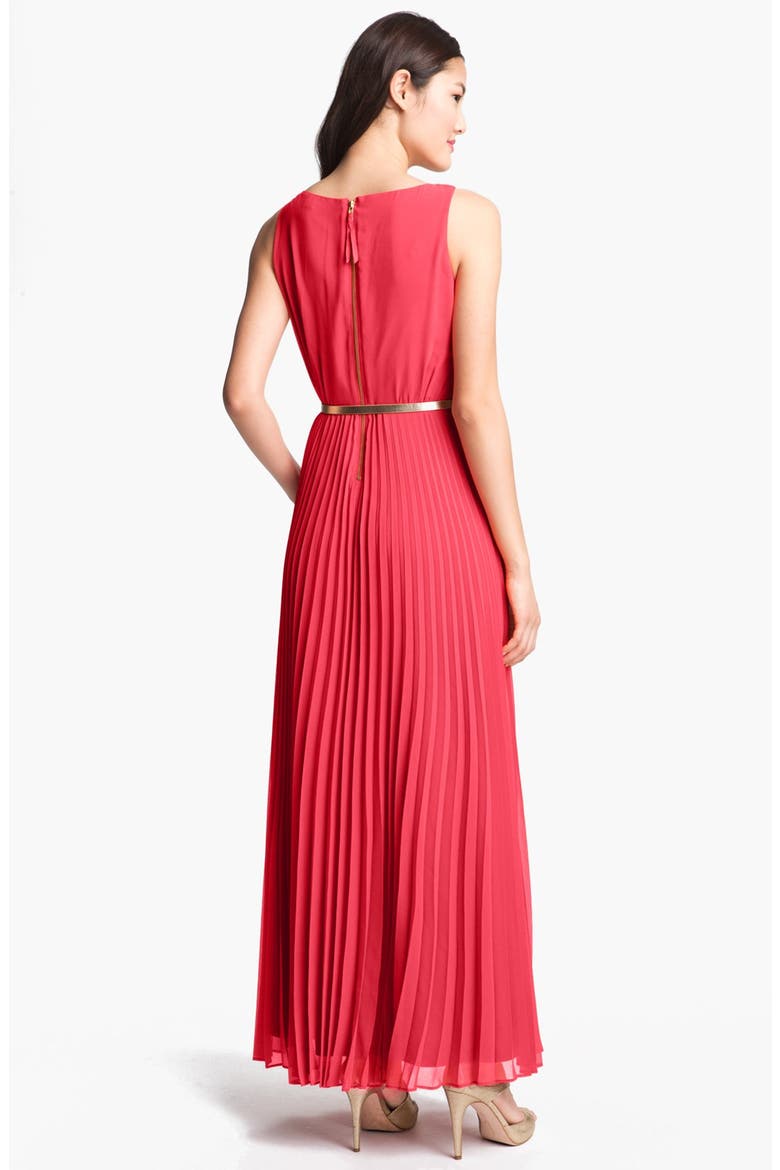 Pleated Chiffon Maxi Dress, Alternate, color, CHERRY