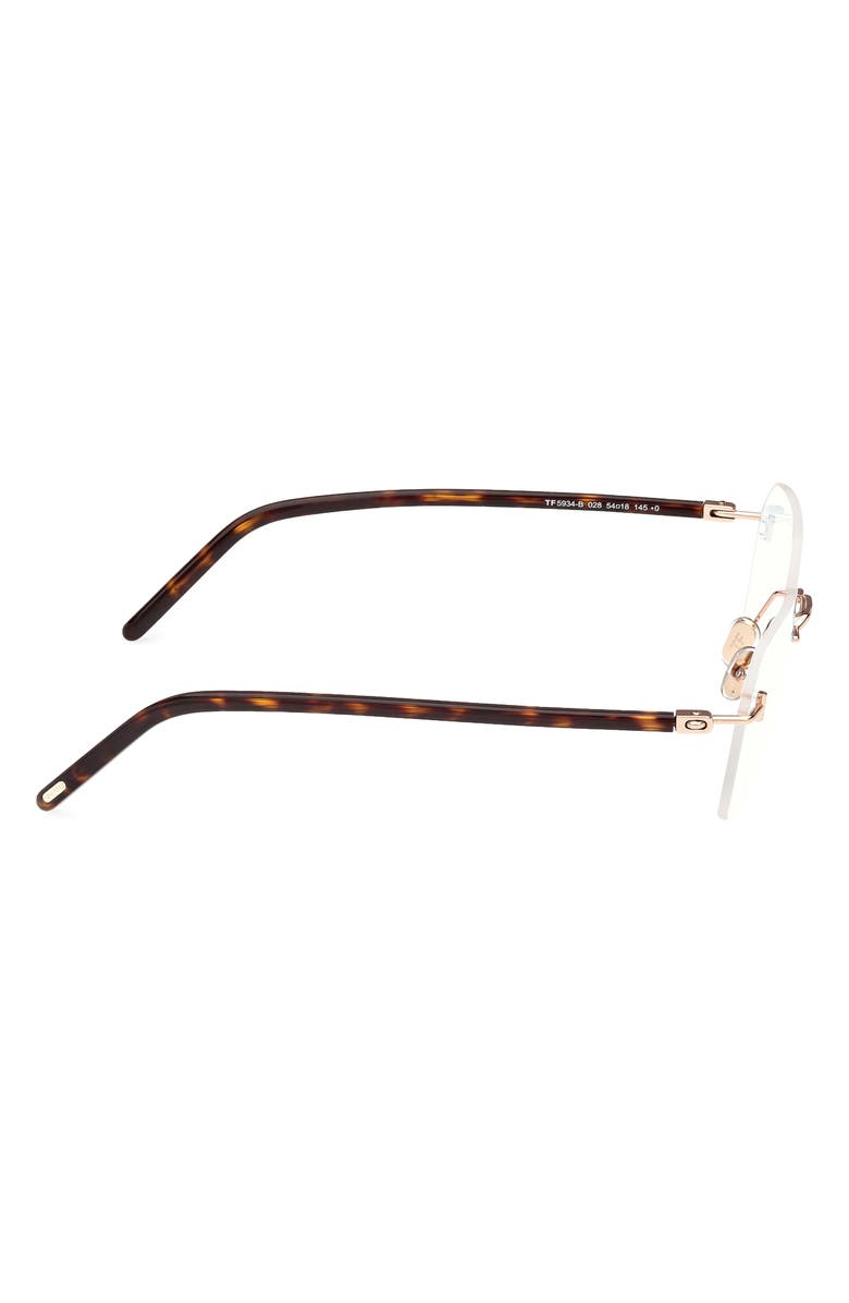 TOM FORD 54mm Rectangular Blue Light Blocking Optical Glasses, Alternate, color, Rose Gold Black / T Logo