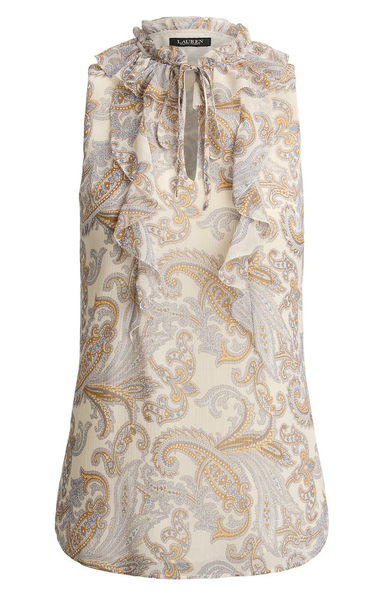 Lauren Ralph Lauren Ruffle Crinkle Top, Alternate, color, Cream/ Multi