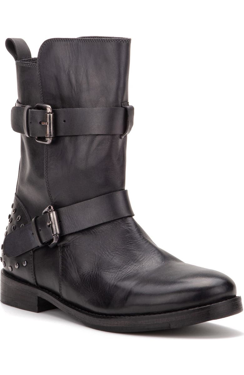 VINTAGE FOUNDRY Sherry Buckled Leather Boot, Main, color, Black