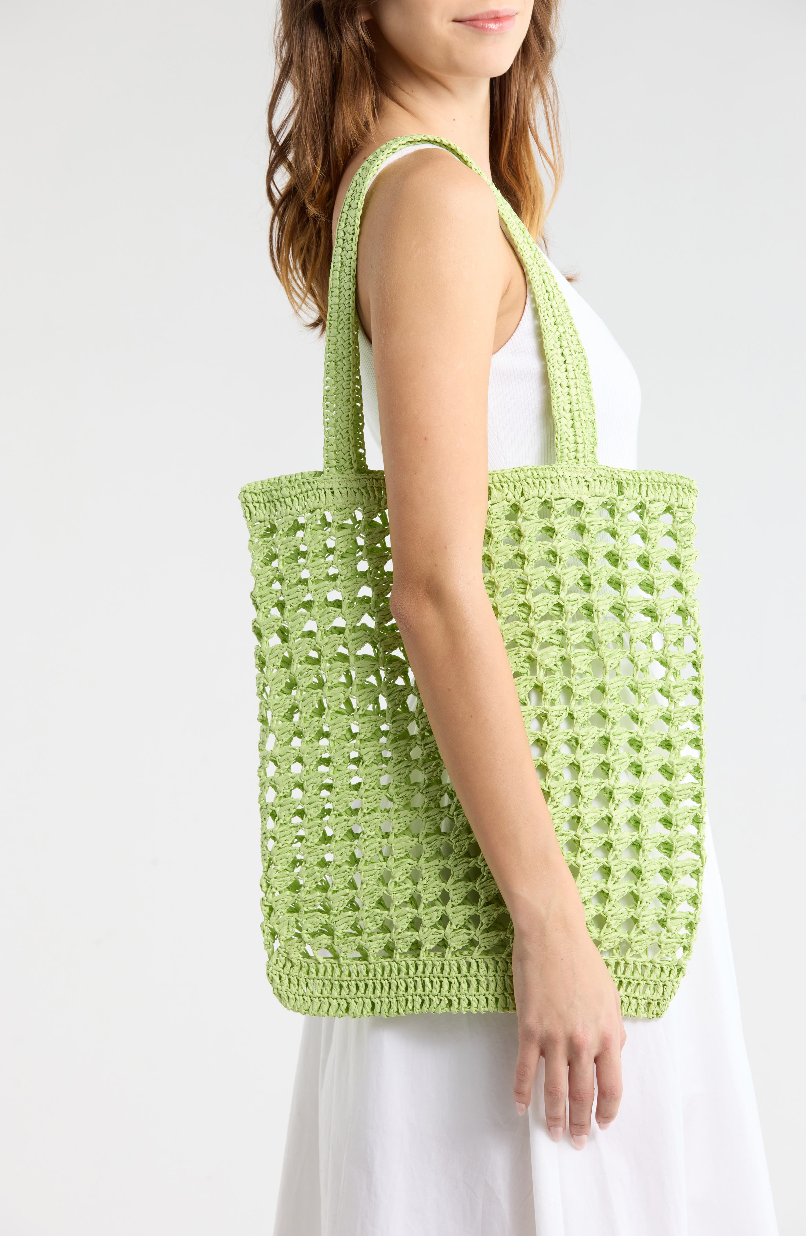 Straw Tote Bag, Alternate, color, LIME