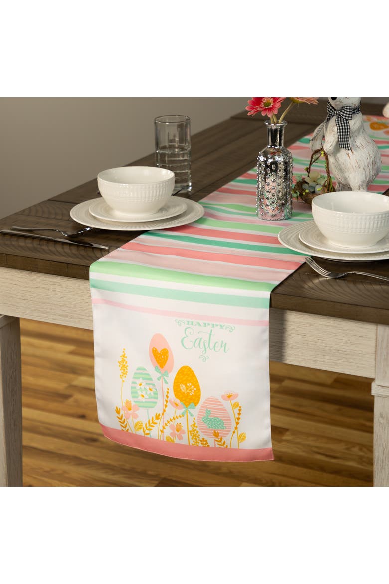 Striped Pastel Happy Easter Table Runner - 72" - Pink and Green Green, Alternate, color, Pink