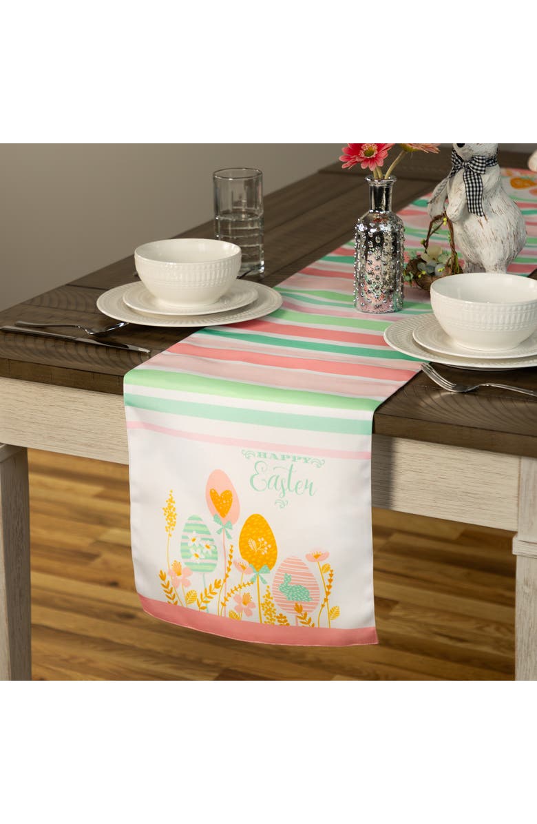 Northlight Striped Pastel Happy Easter Table Runner - 72" - Pink and Green Green, Alternate, color, Pink