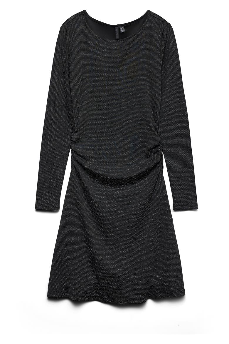 Kanva Long Sleeve Fit & Flare Dress, Main, color, BLACK DETAIL SILVER
