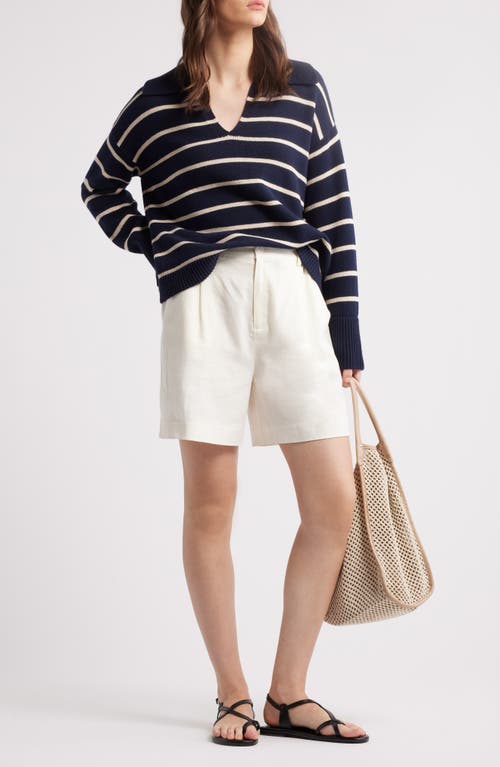 Nordstrom Stripe Cotton & Cashmere Sweater In Navy Night- Beige Beach Stripe