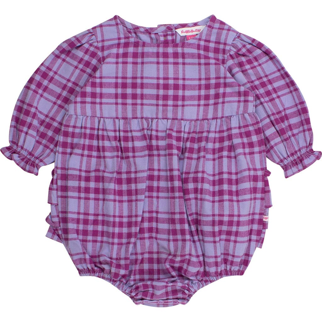 Rufflebutts Baby Girls Woven Long Sleeve Bubble Romper In Purple