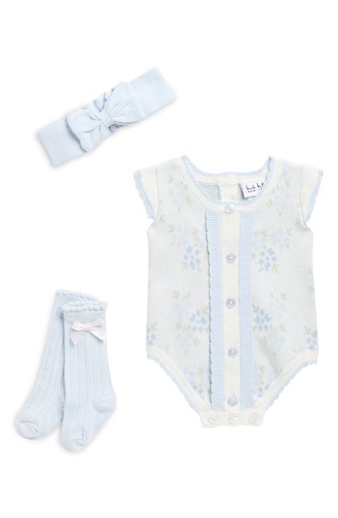 Floral Sweater Bodysuit, Headband & Socks Set (Baby)