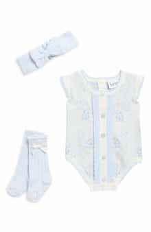 Nicole Miller Floral Sweater Bodysuit, Headband & Socks Set