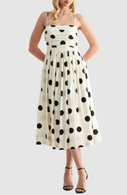Lush Polka Dot Fit & Flare Midi Dress