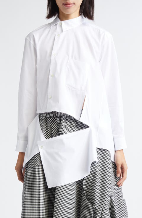 Asymmetric Cutout Cotton Broadcloth Button-Up Shirt
