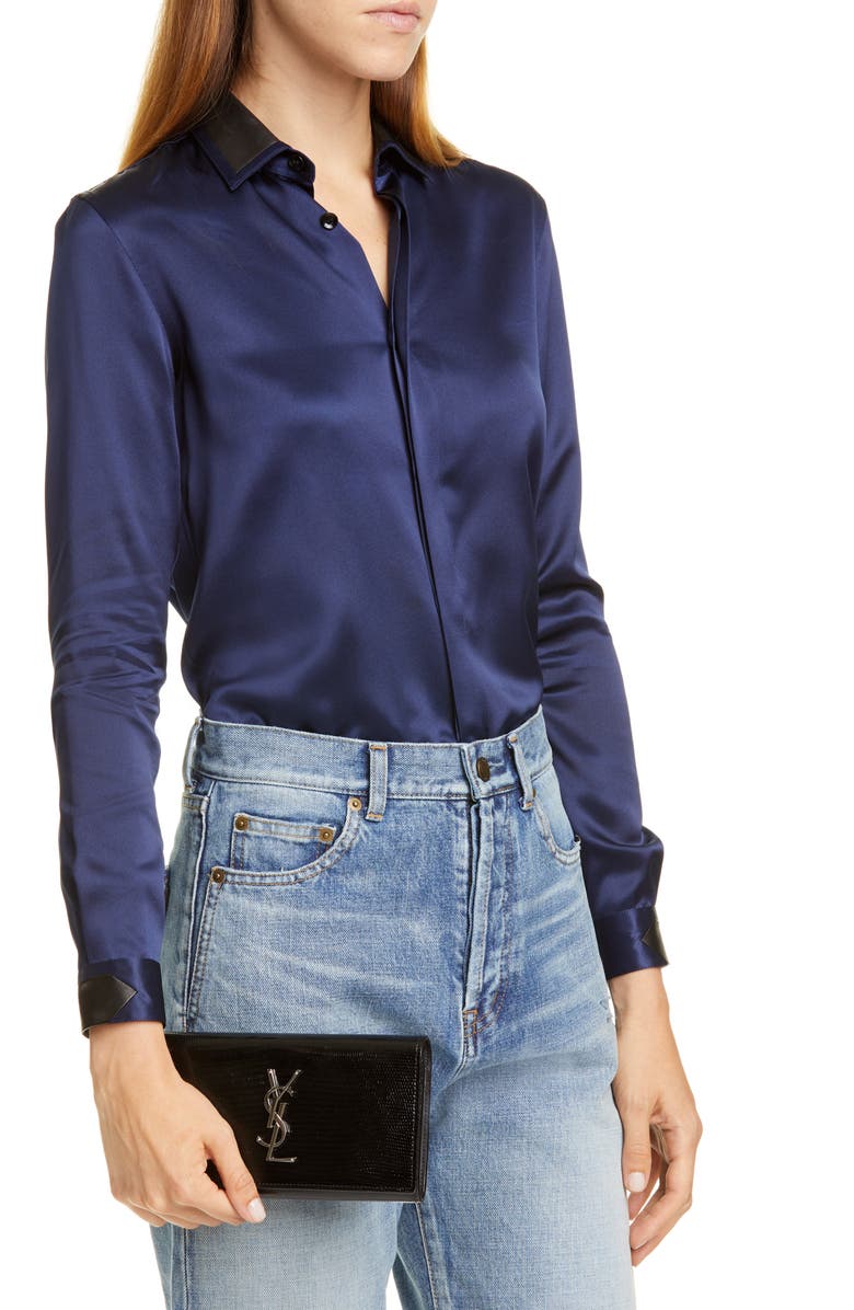 Saint Laurent Lizard Embossed Leather Wallet, Alternate, color, 