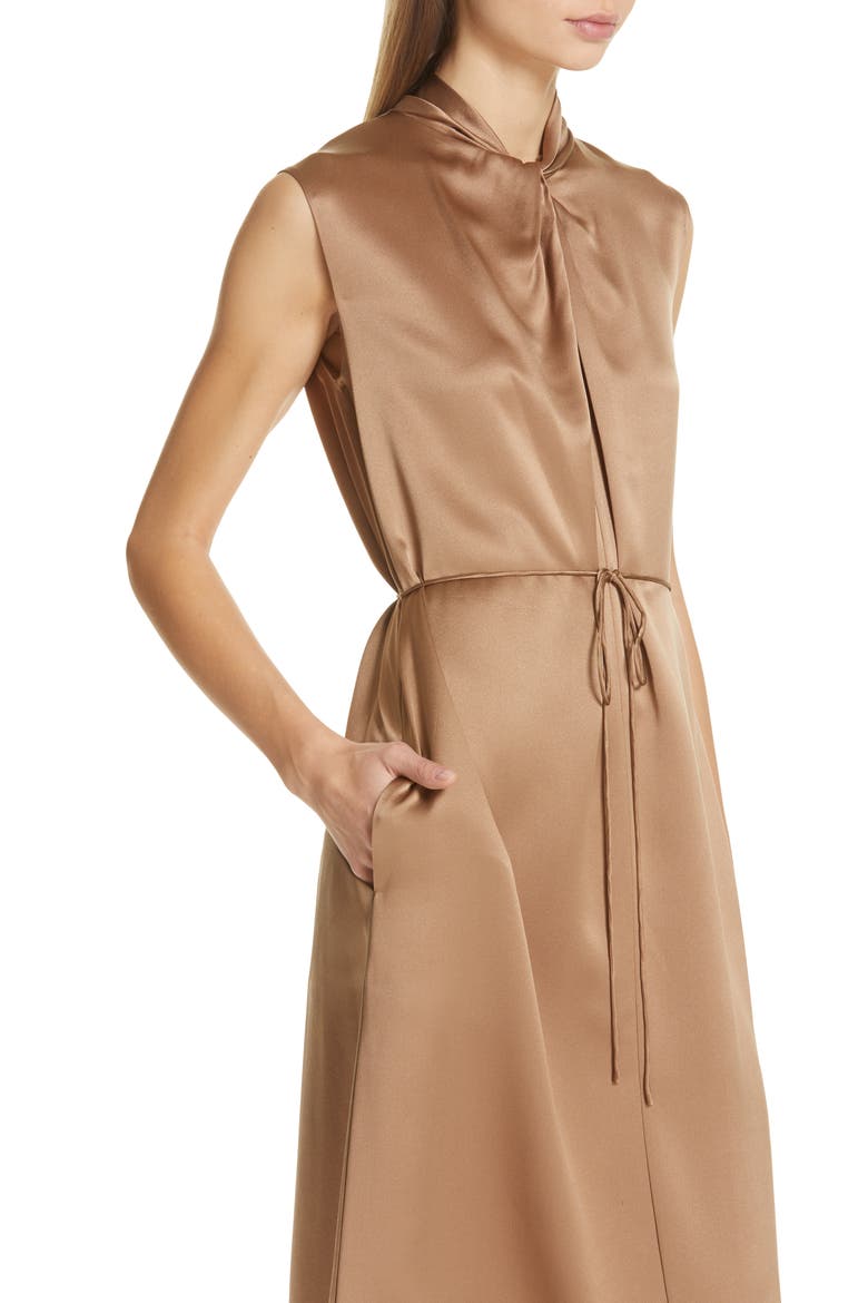 Knot Neck Tie Waist Midi Dress, Alternate, color, EARTH