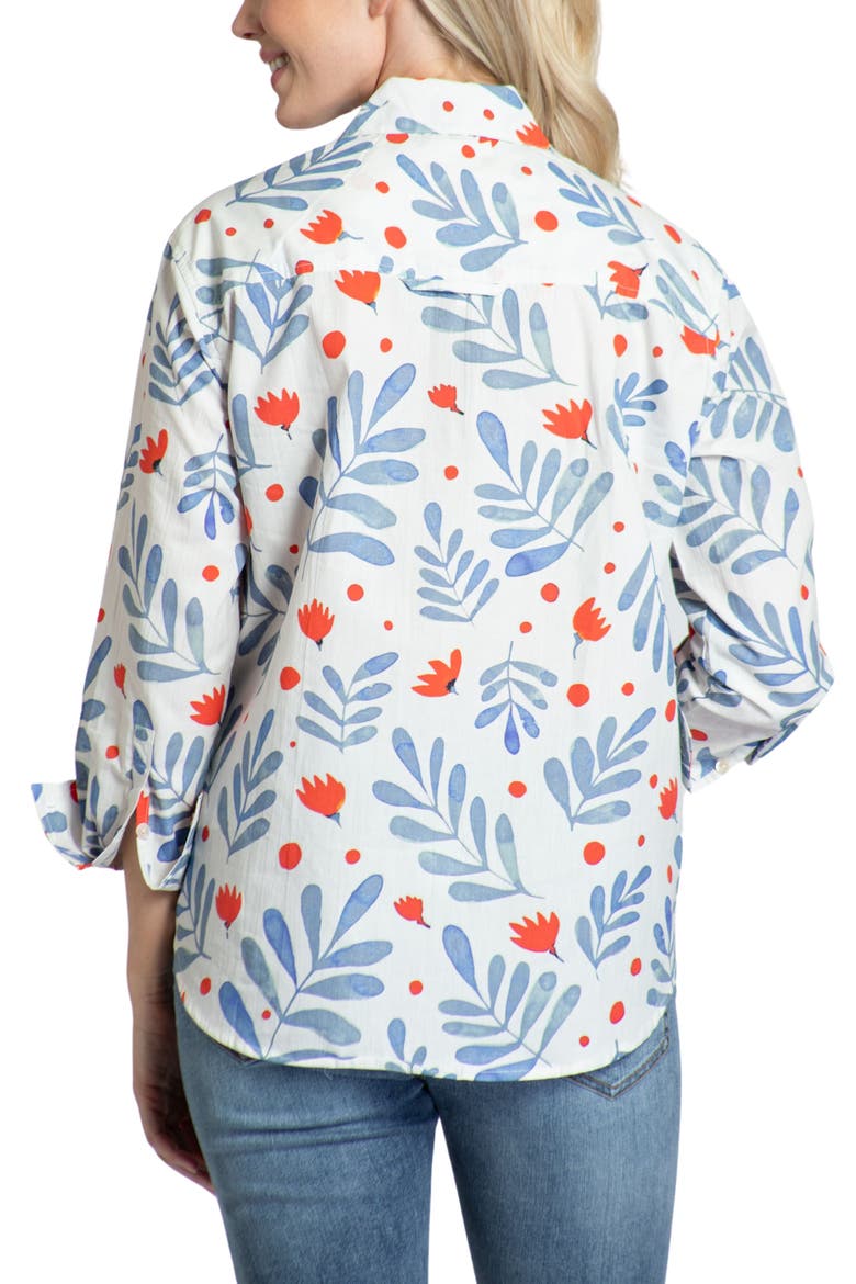 Oversize Feather Print Button-Up Shirt, Alternate, color, WHITE MULTI