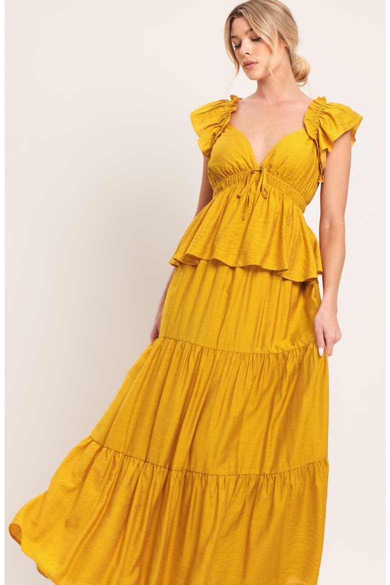 Flutter Sleeve Peplum Maxi Dress, Alternate, color, MUSTARD