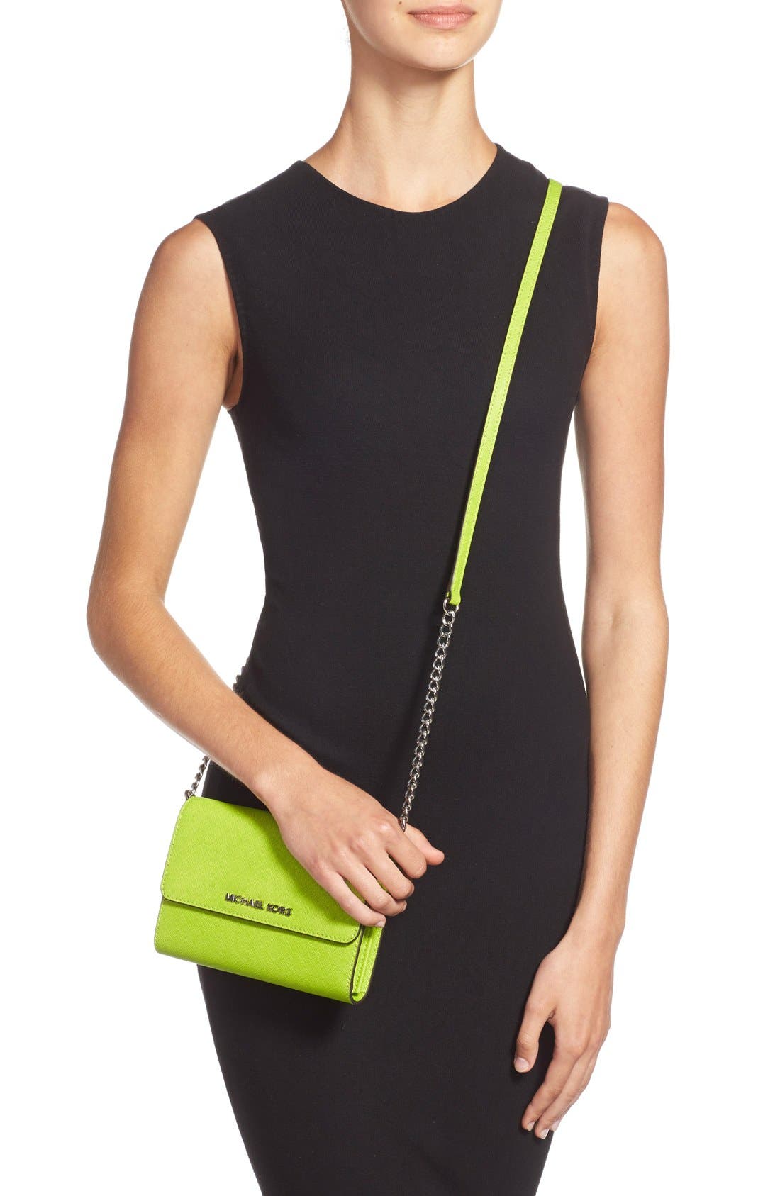 'Large Jet Set' Saffiano Leather Crossbody Bag, Alternate, color, PEAR