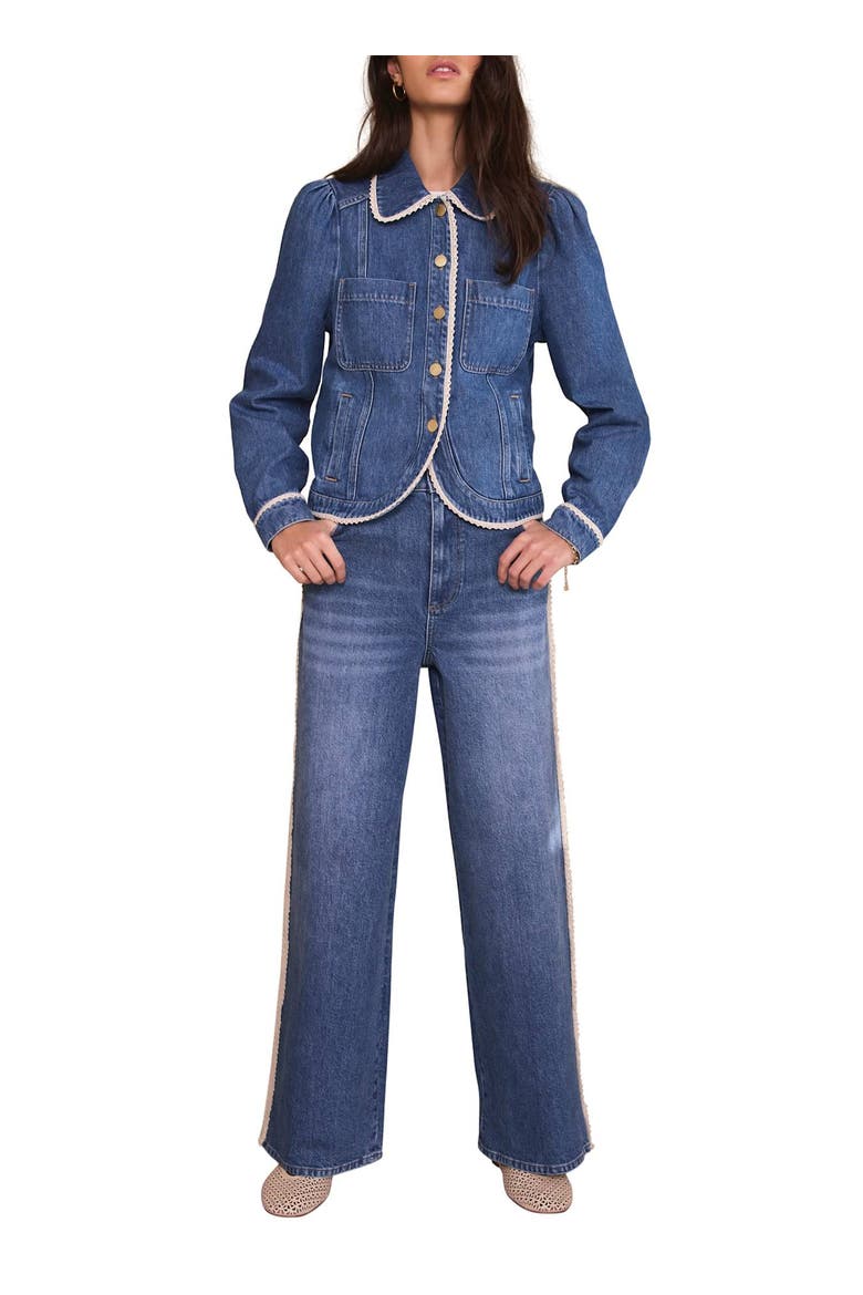 Lace Trim Denim Jacket, Alternate, color, Blue
