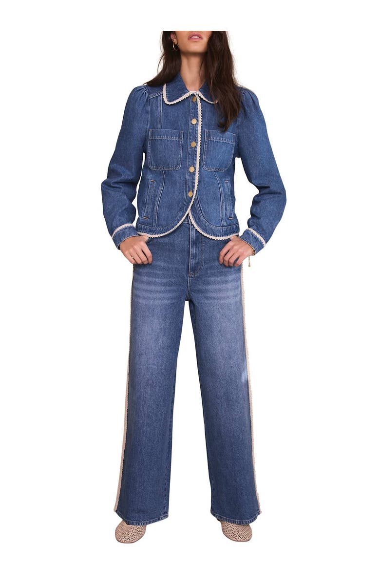 MINT VELVET Lace Trim Denim Jacket, Alternate, color, Blue