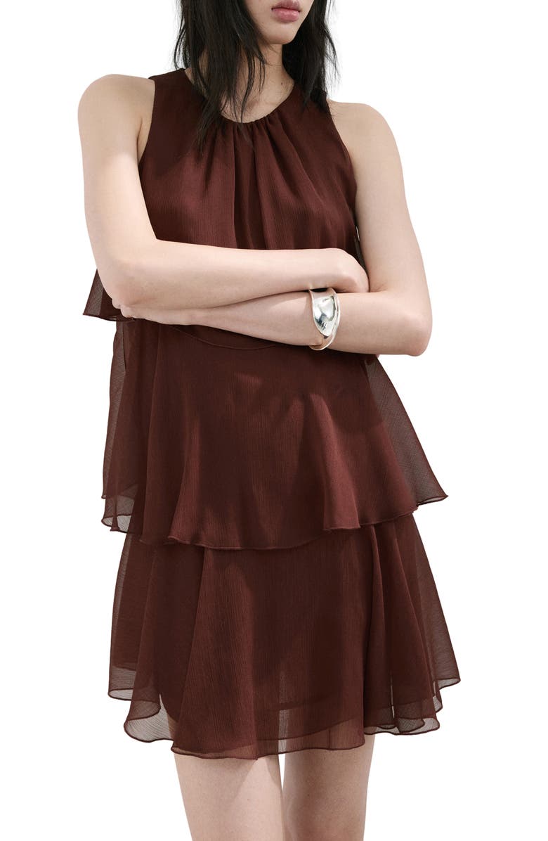 MANGO Cake Ruffle Minidress, Main, color, Chocolate