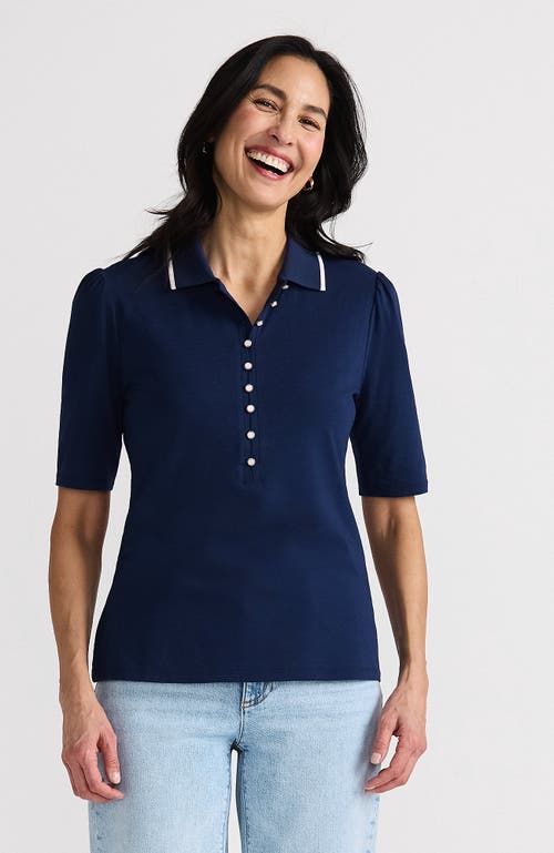 LANDS' END LANDS' END ELBOW SLEEVE LIGHTWEIGHT JERSEY EMBELLISHED POLO