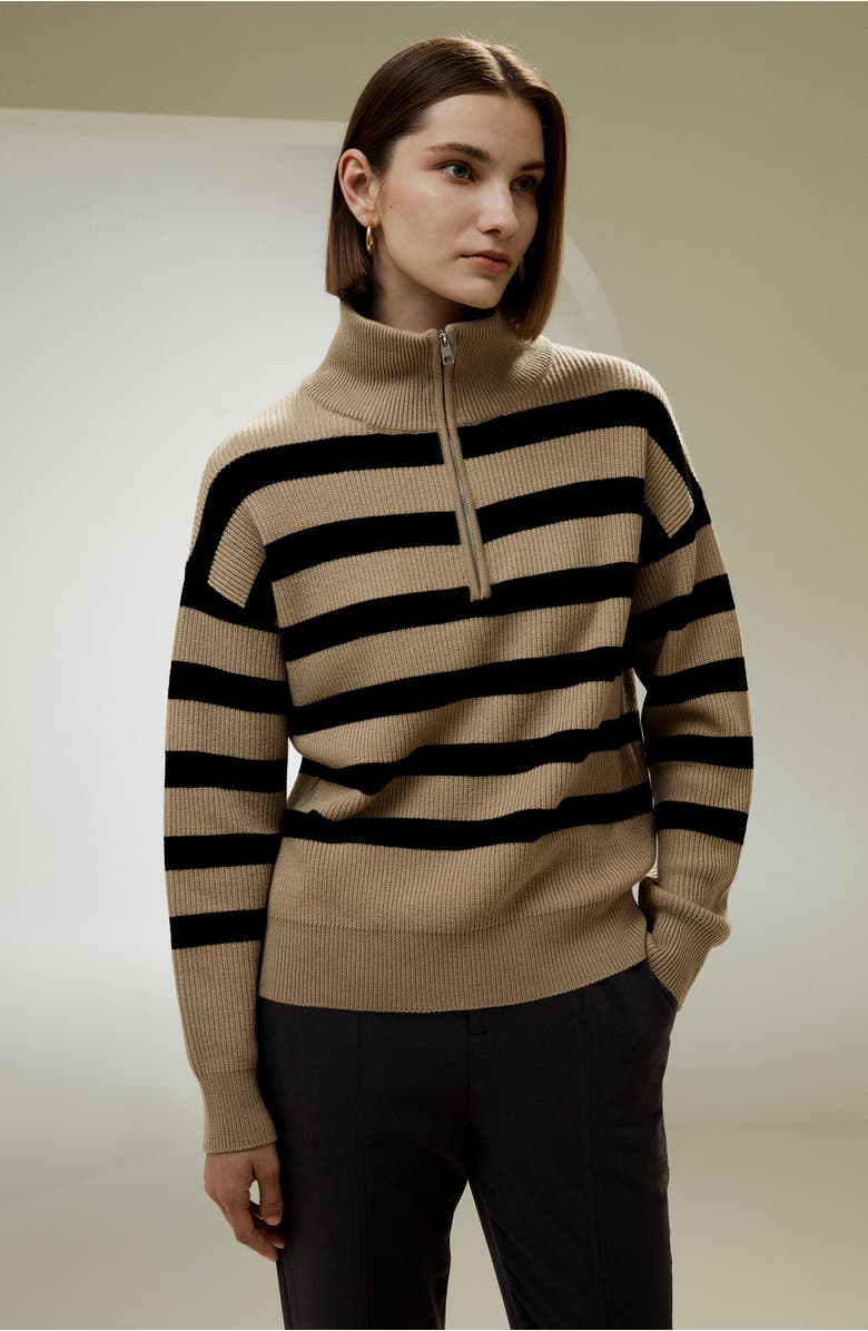 Lilysilk Collared Quarter-Zip Wool Sweater, Alternate, color, Brown