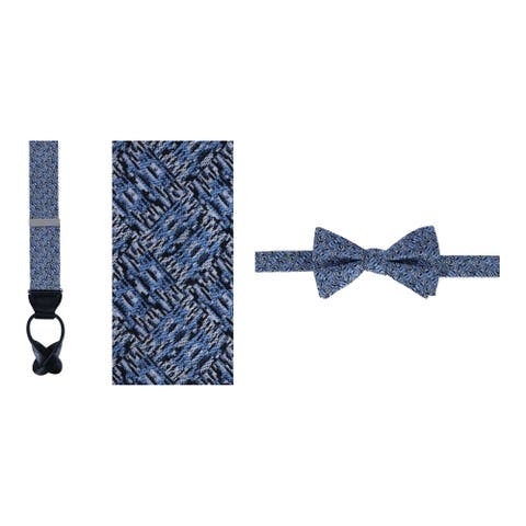 Benito's Blue Basketweave Silk Suspenders (Braces) and Bow Tie Bundle