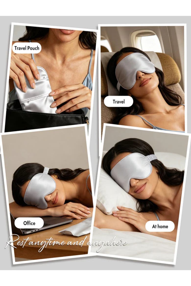 Silk Eye Mask And Envelope Pouch, Alternate, color, Silver