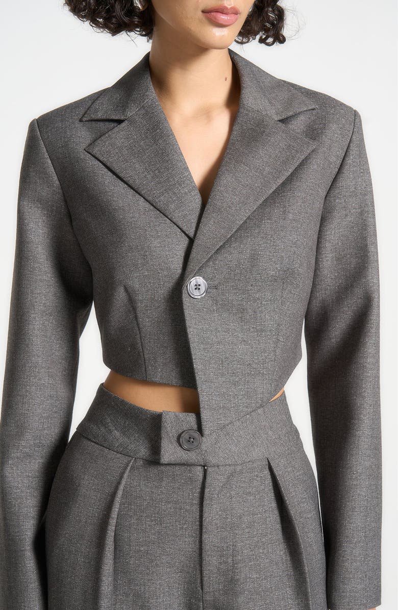 Manière De Voir Dina Asymmetric Tailored Cropped Blazer, Main, color, Grey Marl