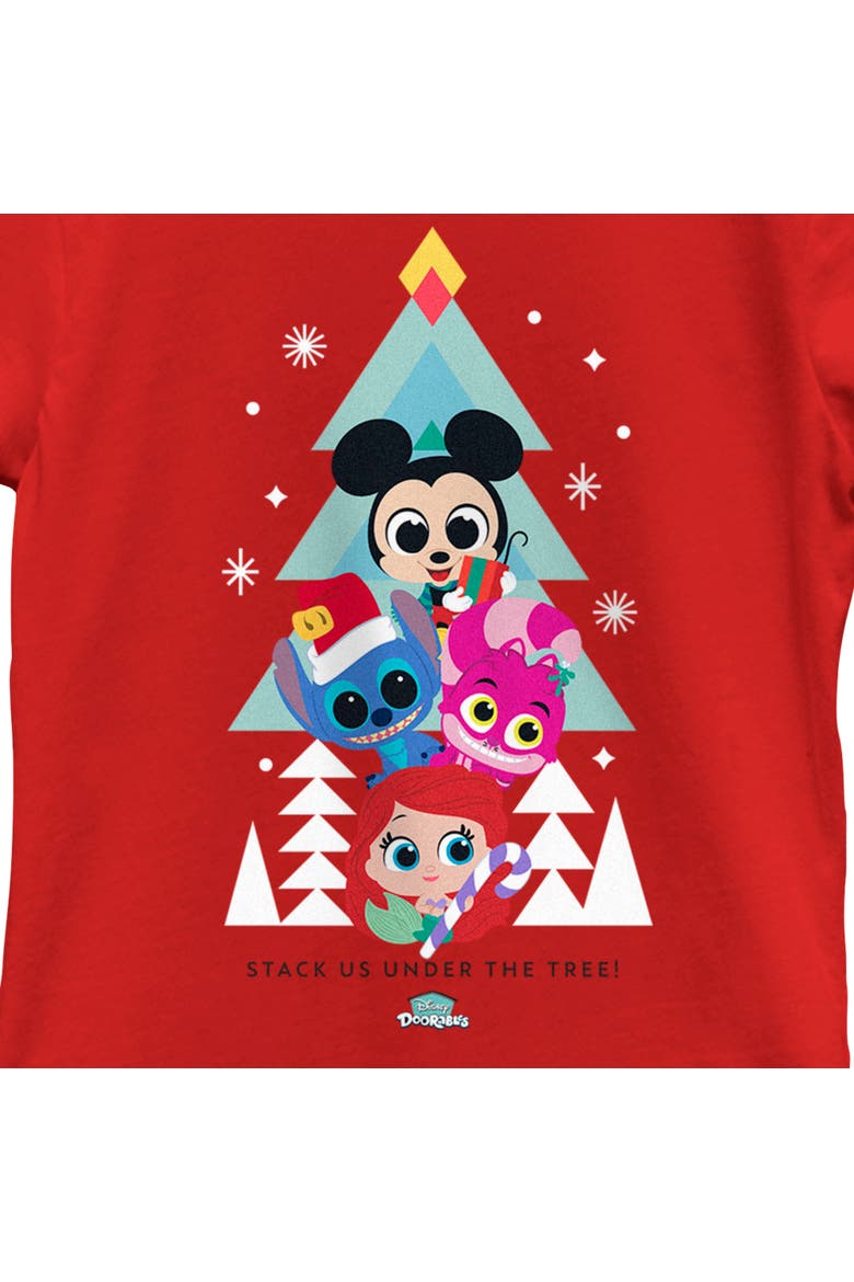 Girl's Disney Doorables Christmas Stack us Under the Tree  Graphic T-Shirt, Alternate, color, Red