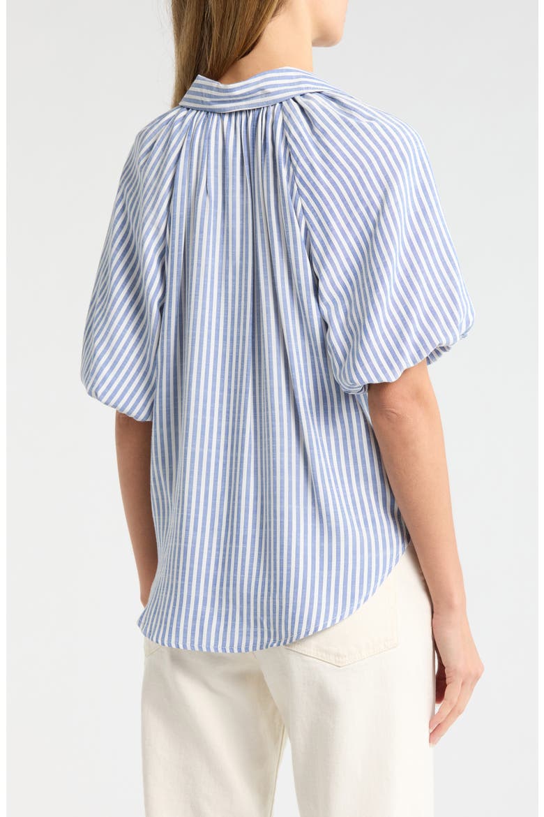 Bubble Sleeve Boyfriend Shirt, Alternate, color, DENIM/ BLACK STRIPE