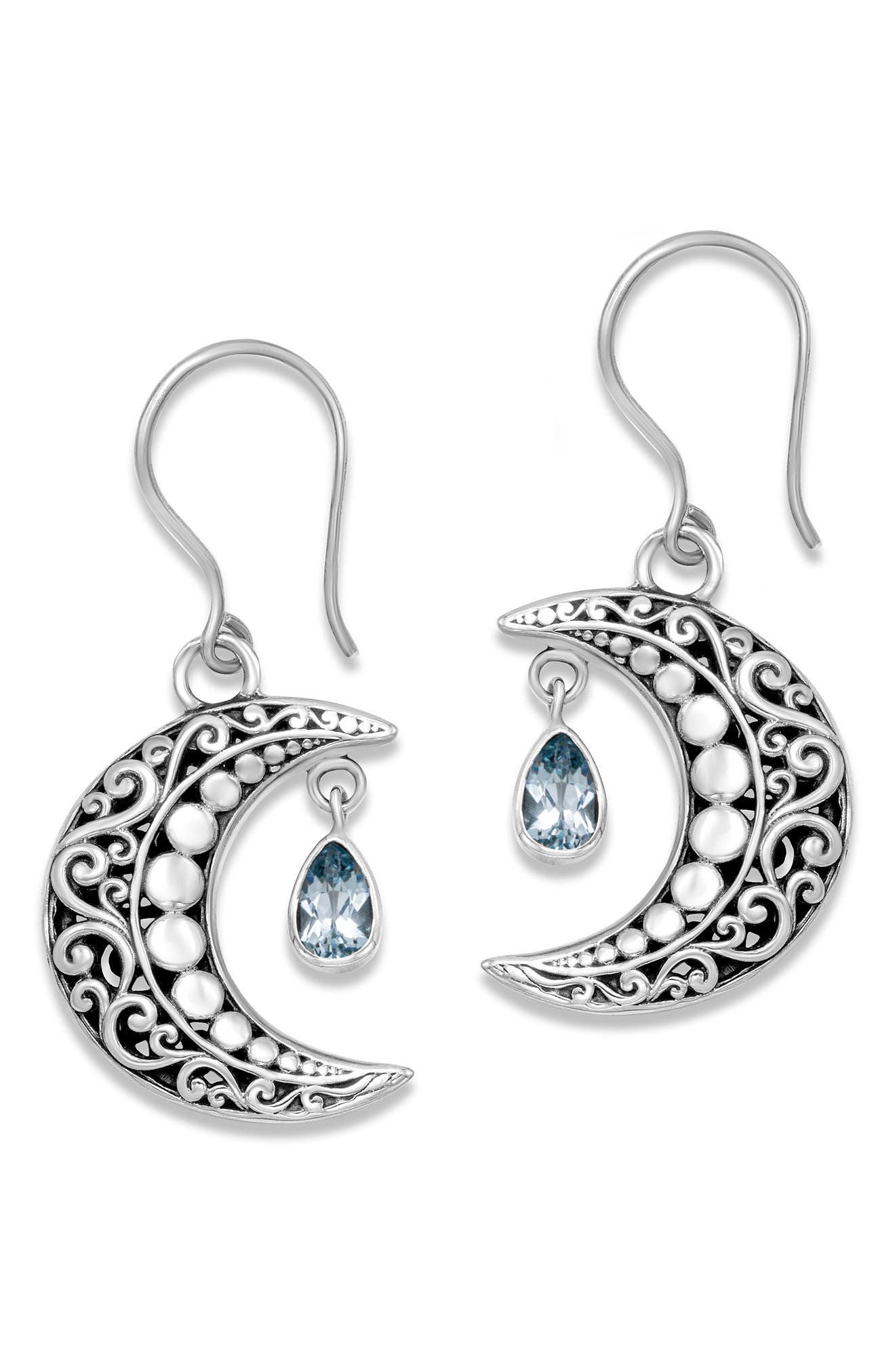 SAMUEL B. Blue Topaz Crescent Moon Drop Earrings