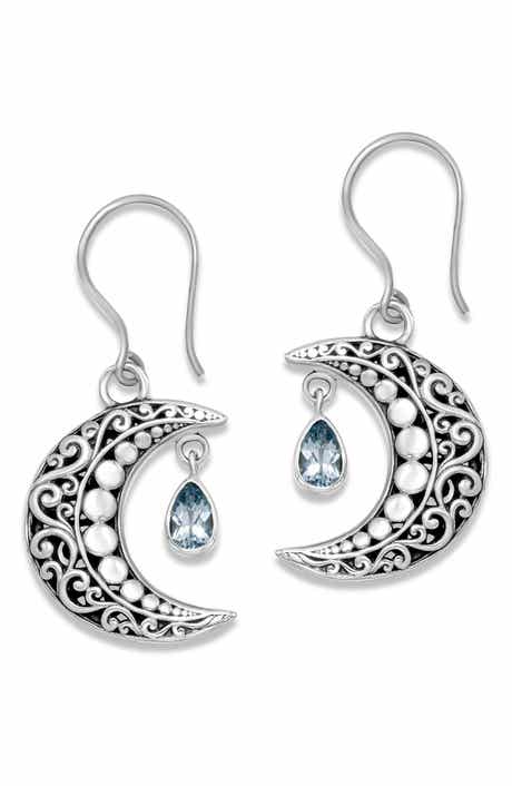 SAMUEL B. Blue Topaz Crescent Moon Drop Earrings
