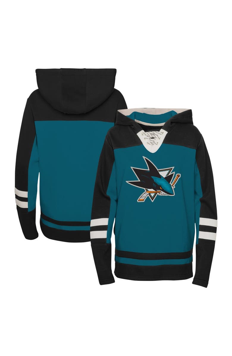 Outerstuff Youth Teal San Jose Sharks Ageless Revisited Lace-Up V-Neck Pullover Hoodie, Main, color, 