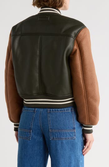 Faux Shearling Lined Faux Leather Bomber Jacket