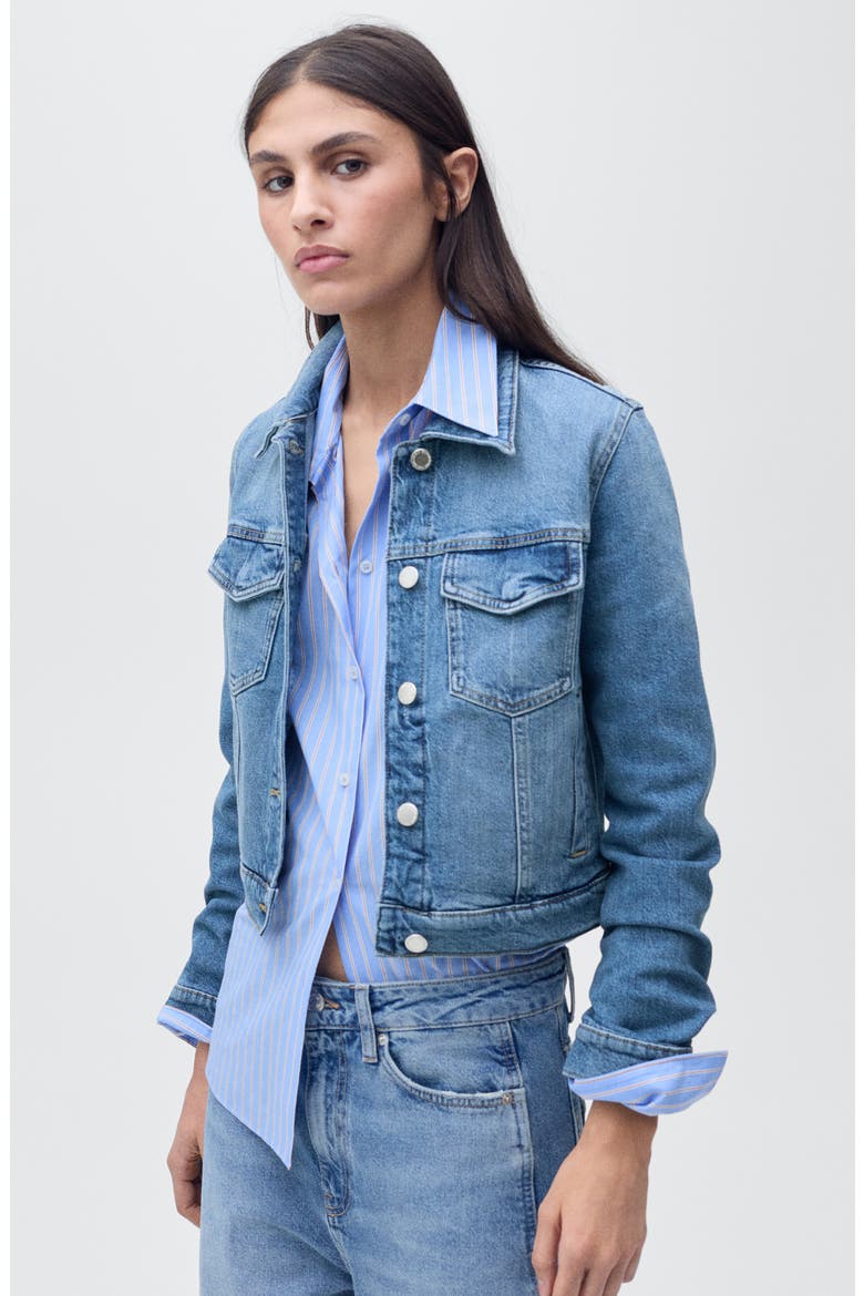 Crop Denim Trucker Jacket, Alternate, color, MEDIUM BLUE