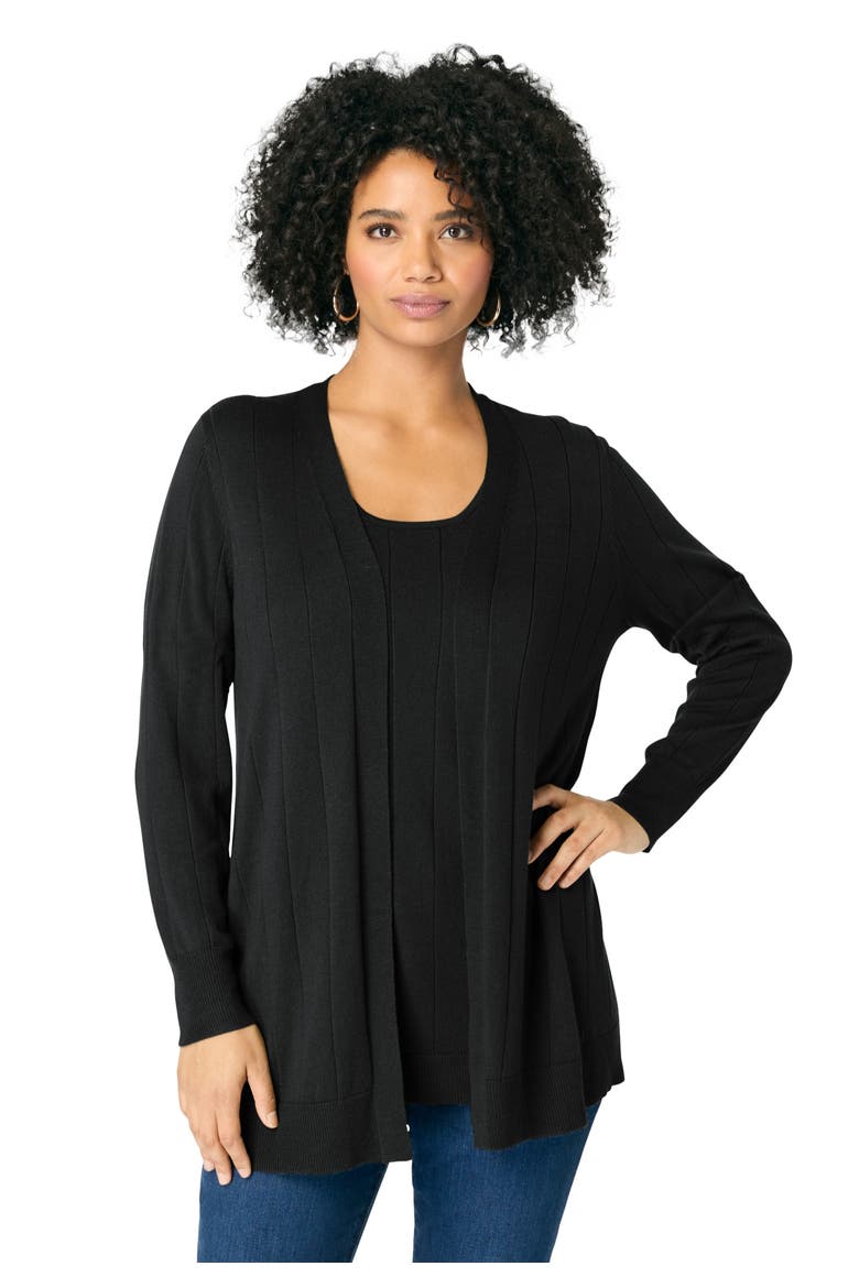 Plus Size Drop Needle Cardigan Lightweight Sweater Knit, Main, color, BLACK