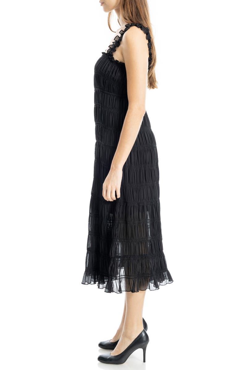 MAX STUDIO Ruffle Shirred Georgette Midi Dress, Alternate, color, Black